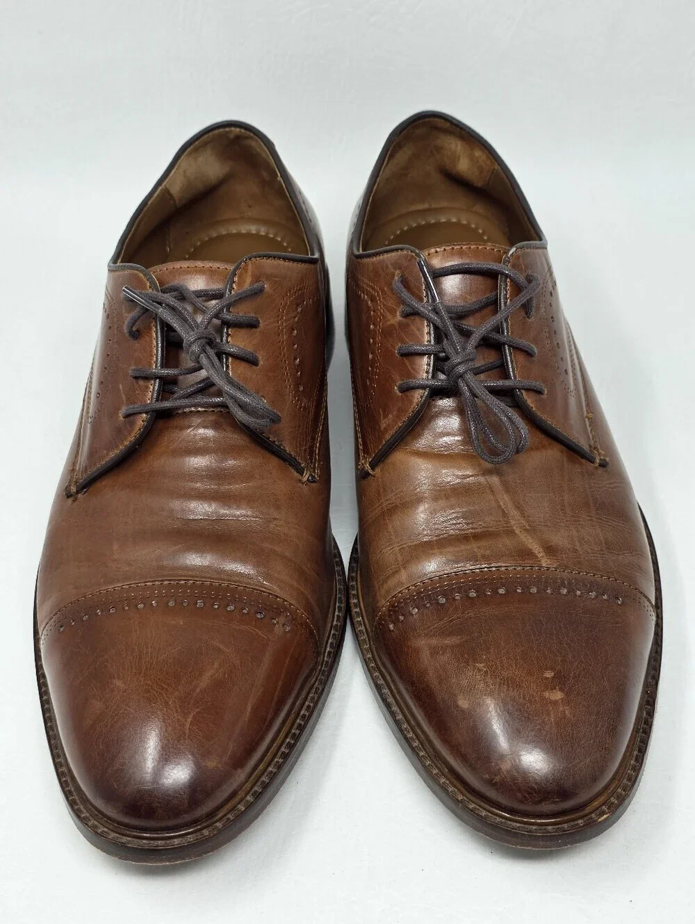 Johnston & Murphy Dress Shoes Mens Size 8.5M Brown Leather Cap Toe Oxfords